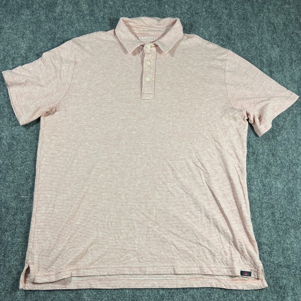 Faherty Cloud Cotton Polo Shirt Mens Size L Striped Casual Golf